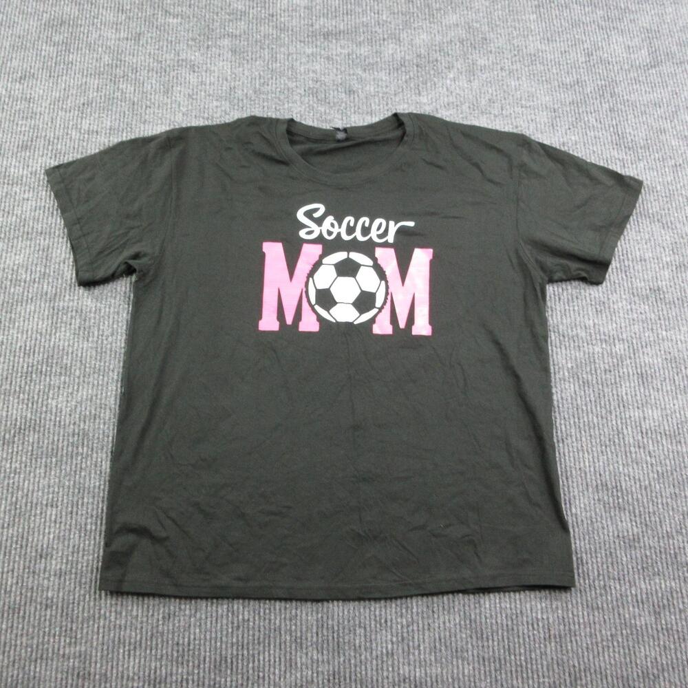 Soccer Mom Shirt Womens XL Black Crew Neck 100% Cotton Pink Casual Graphic Tee